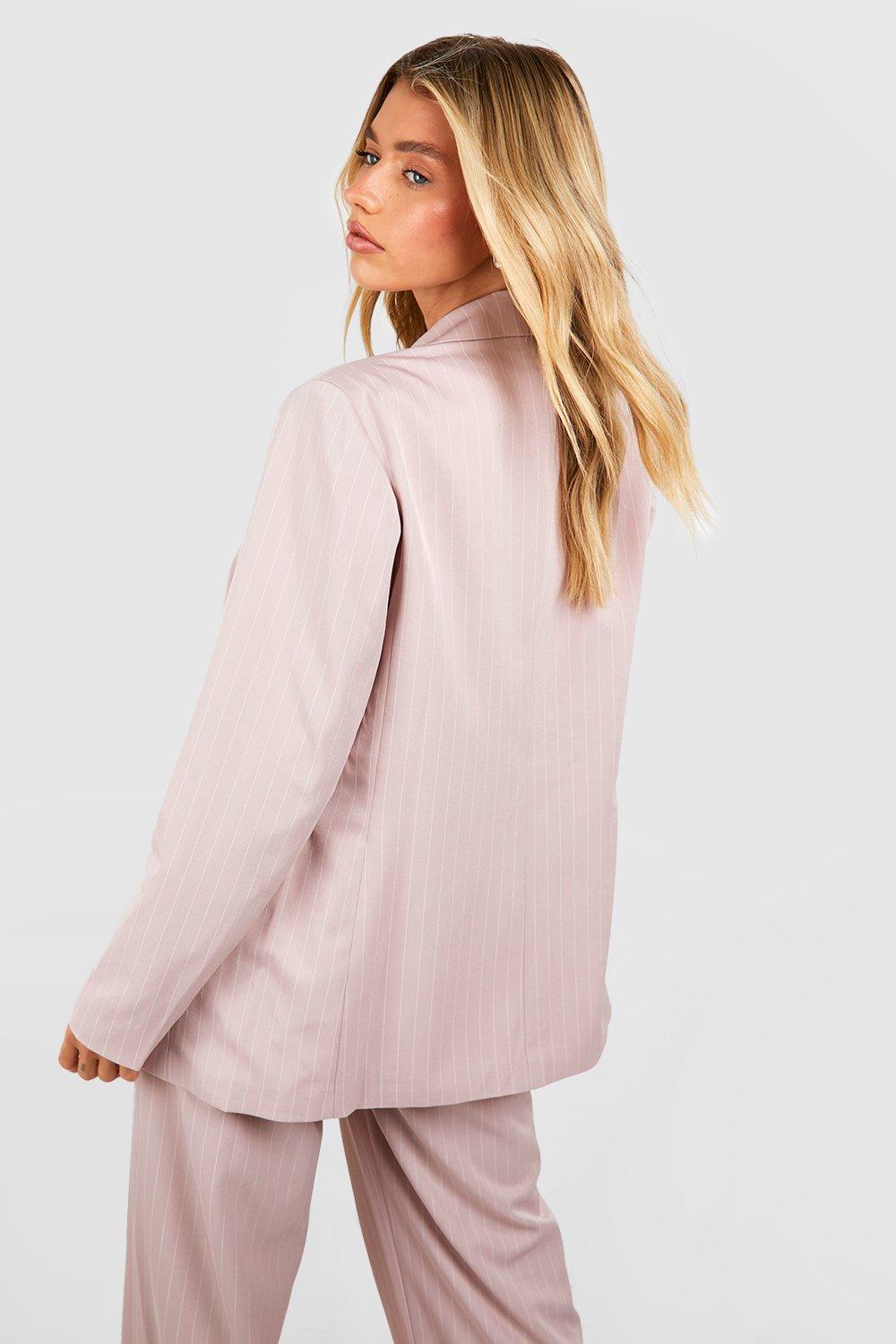 Pinstripe Contrast Button Relaxed Fit Blazer